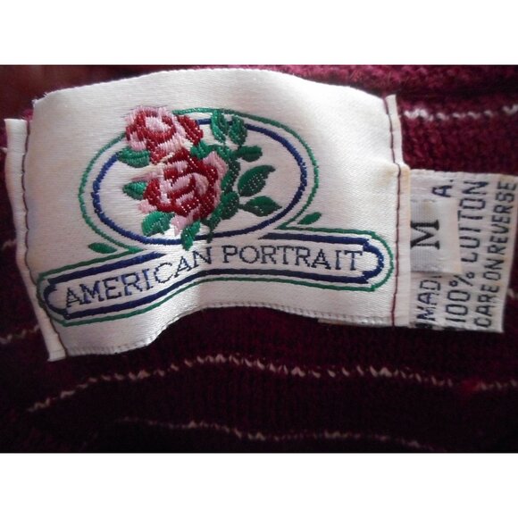 Vintage Burgundy white short sleeve sweater Sz M 100% cotton made in USA 1980s - Picture 3 of 4